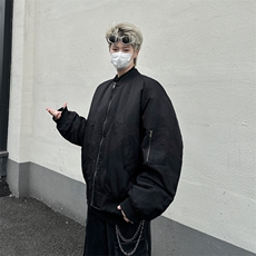 美式高街飞行员棉服男高级感街头痞帅解构廓形加厚棒球领棉衣外套，男装棉衣，星座410-7