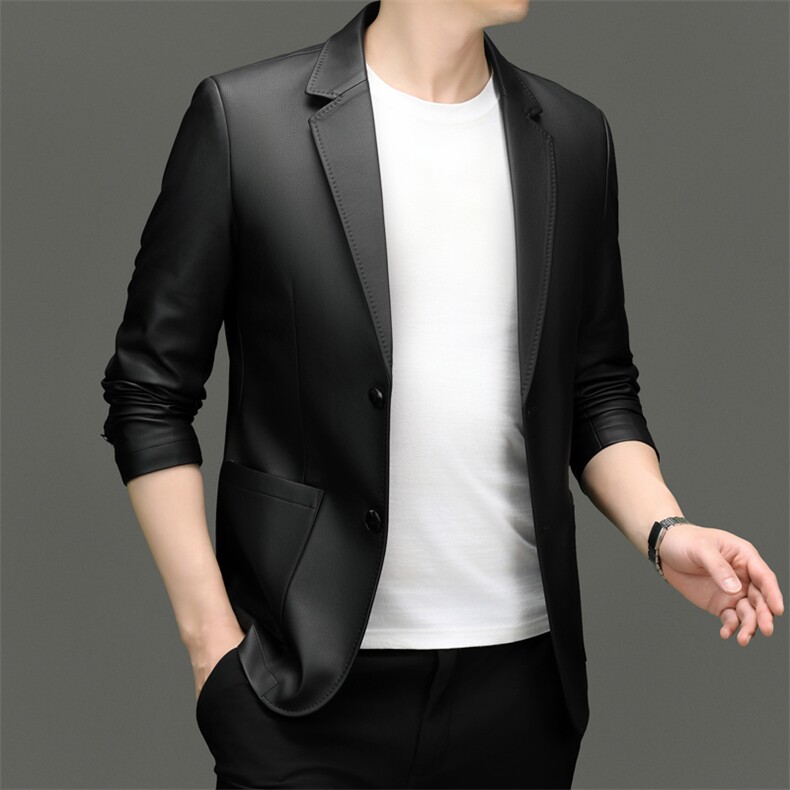 新款男装韩版修身小西装外套男士春秋季皮衣商务休闲皮西服夹克,男装夹克,钱塘6003（原4033）