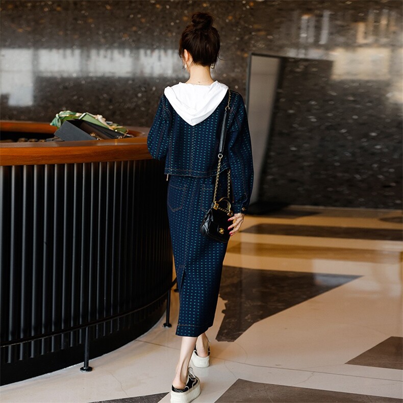 时尚显瘦牛仔套装女春季新款韩版气质百搭两件套裙子小香风外套,女装套装/套裙,秋水欣儿