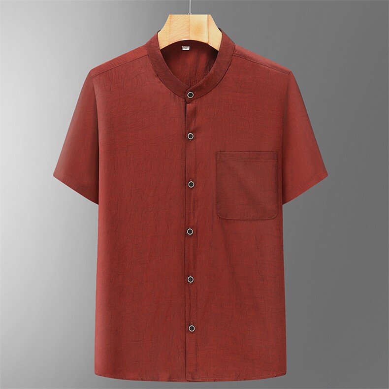 大量现货夏季男装中老年风短袖衬衫中年爸爸衬衫半袖上衣，男装中老年男装，钱塘723