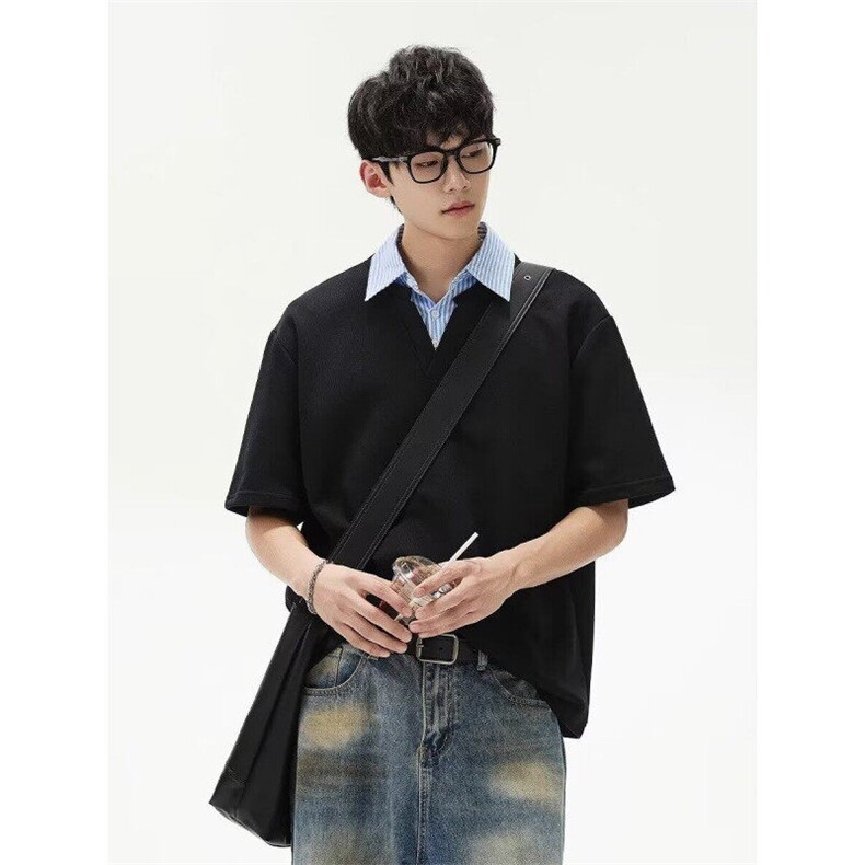 M572-P35翻领polo衫男潮牌夏季t恤韩版修身潮流2025新款百搭上衣,男装T恤,星座617A-1（原B318A）