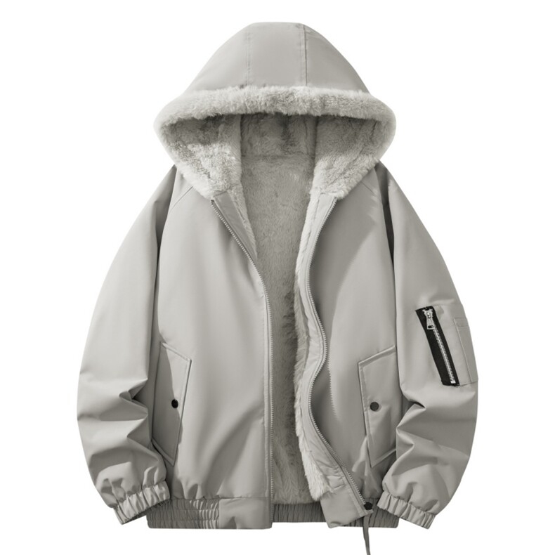 自家图有视频加绒毛领棉衣冬季新款雕宽松连帽派克棉服M2555p88，男装棉衣，电商D315