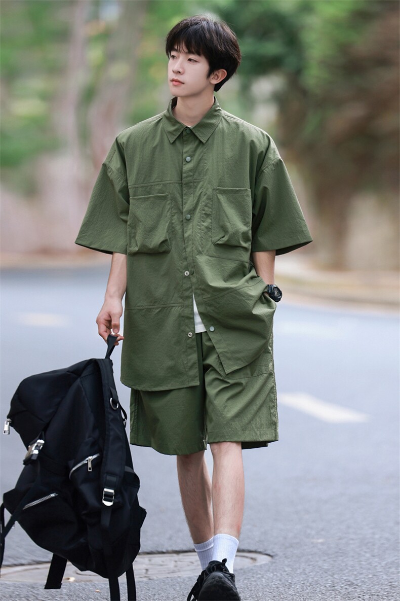 夏季套装男高品潮牌五分袖衬衫短裤大码两件套DSA157B-C71-P85,男装衬衫,电商A157B