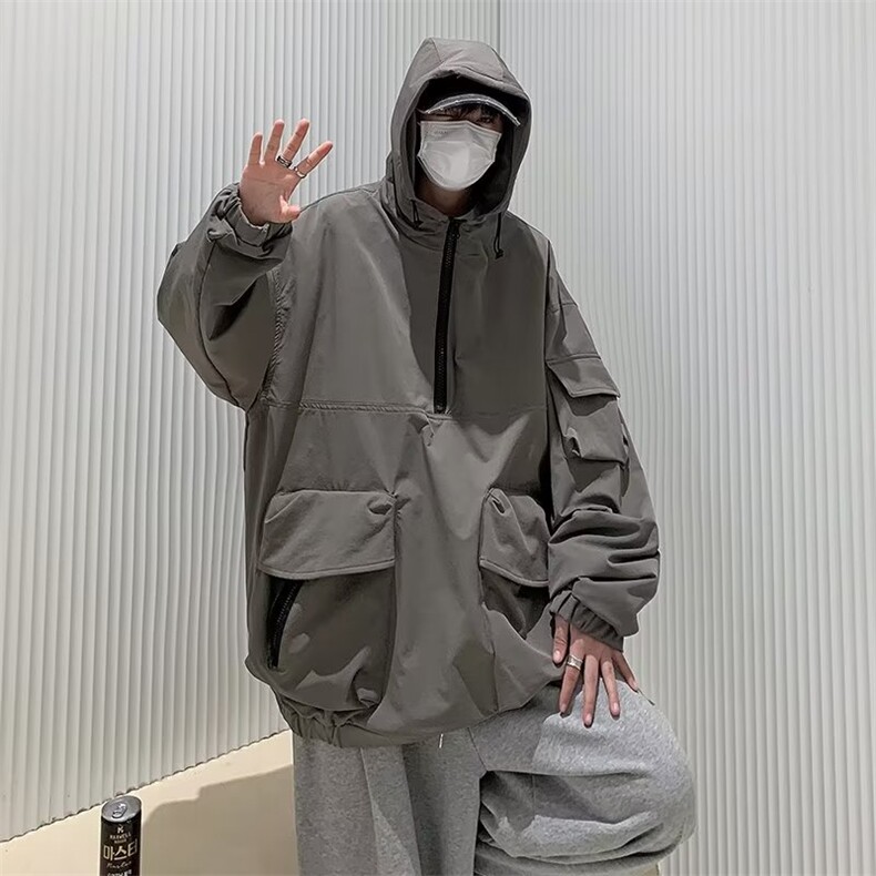 日系潮牌上衣连帽卫衣宽松半拉链春秋工装男女外情侣套WY899-P48,男装工装外套,星座1008-1