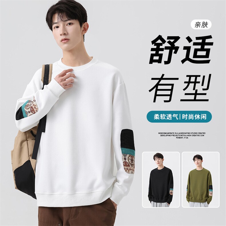 M-8XL秋季大码胖男生时尚休闲圆领拼接印花卫衣男 49图片