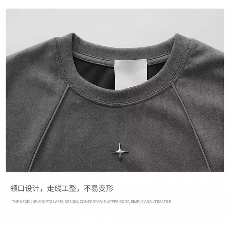 网络图现货！设计感鹿皮绒反光条情侣短袖上衣男RW68-P45,男装T恤,星座1005-6