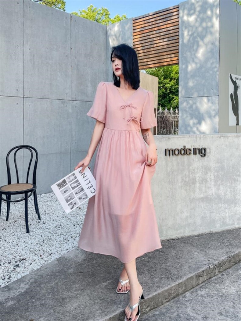 风盘扣修身显瘦气质连衣裙，女装连衣裙，天使公主