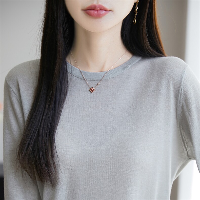 春夏水溶精纺羊毛针织五分袖女圆领上衣短袖T恤宽松显瘦半袖打底,针织衫/毛衣,暖烁特种纱工厂店