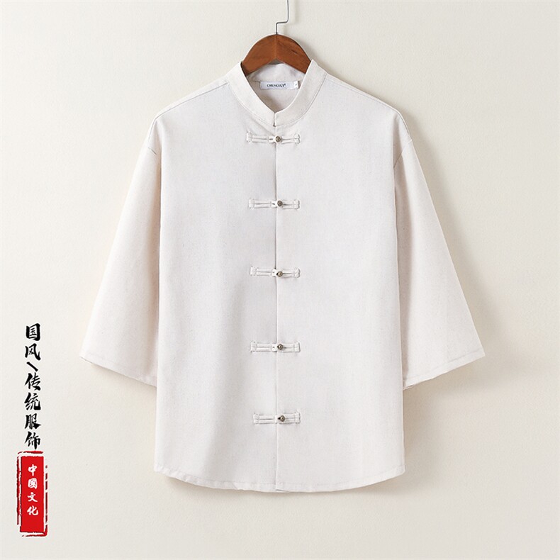风2025新款亚麻五分袖衬衫夏季新中式短袖衬衣T952-P60图片
