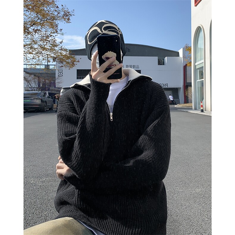 日系复古半拉链毛衣男2024冬季潮牌简约宽松保暖针织衫M1694-P56，男装针织衫/毛衣，星座512-4