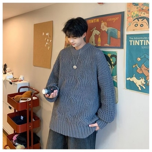 B303 P52秋季拼色圆领毛衣男美式复古潮牌宽松图片