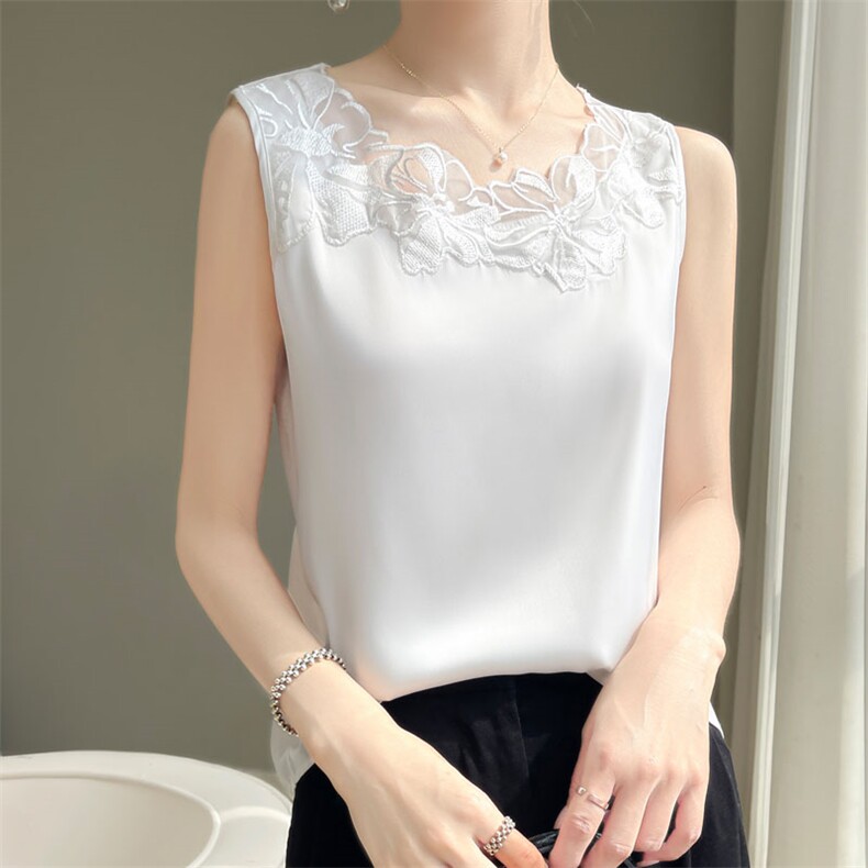 优雅法式醋酸丝滑感背心女内搭2025夏季新款打底短款吊带缎面上衣，女装背心吊带，羊特美羊绒