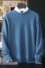 2025秋冬新款羊绒衫女100%纯山羊绒圆领纯色保暖休闲后摆针织套衫，男装羊绒套衫，台绒羊绒