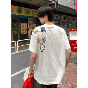 万针全刺绣工艺 高品质260克双纱纯棉美式高街短袖T恤 特P33图片
