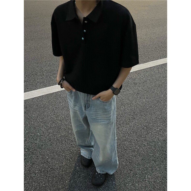 夏装新款绿松石扣子翻领重磅短袖T恤夏季男装半袖POLO衫S426特28,男装Polo衫,电商A233-1
