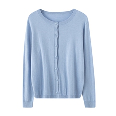 温柔气质时尚百搭纯色精纺33%羊毛开衫长袖，女装针织衫/毛衣，吉高羊绒