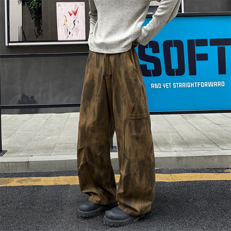 秋季新款美式高街扎染褶皱拼接大码休闲弯刀裤男K5953-特P50控88,男装休闲裤,电商A001-1
