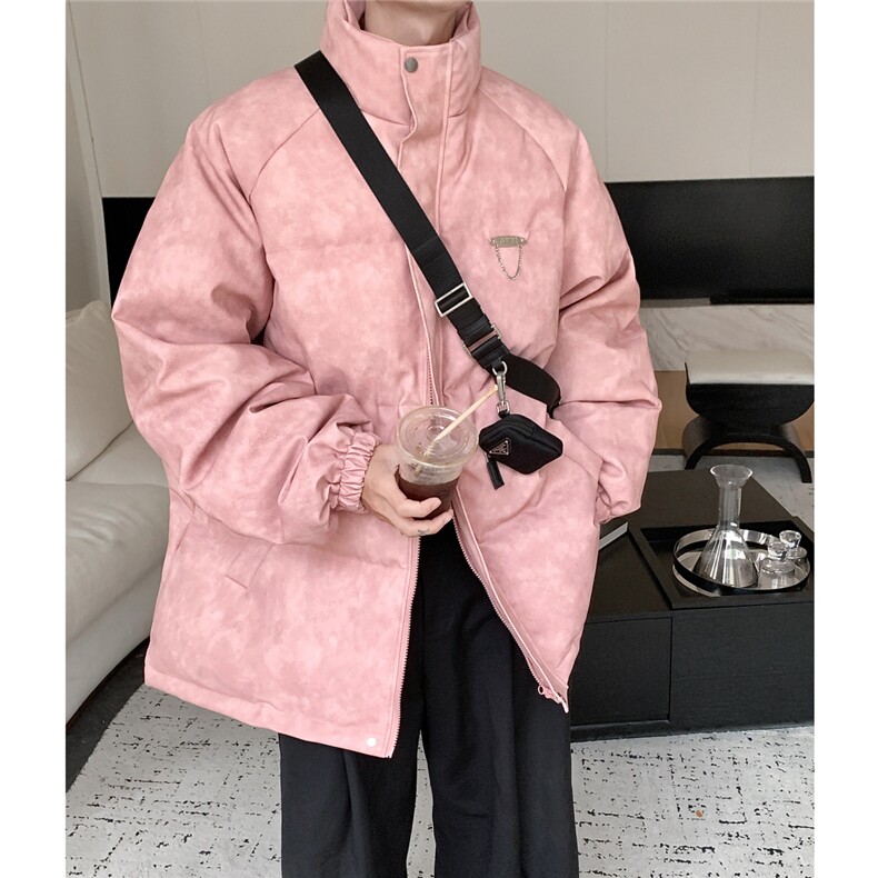 港风PU皮复古做旧金属设计棉衣男MY77102P130控198抖音控228，男装棉衣，星座227-7