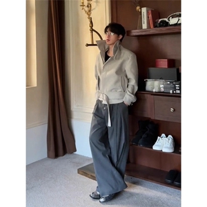 立领开衫夹克男女毛呢外套宽松港风ins潮百搭休闲冬LJ90133-P83图片