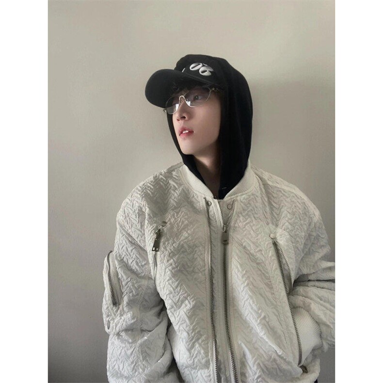 【有货】DM5014-P103白色压皱美式棒球服男款秋冬潮牌高级感夹克,男装夹克,星座603-2
