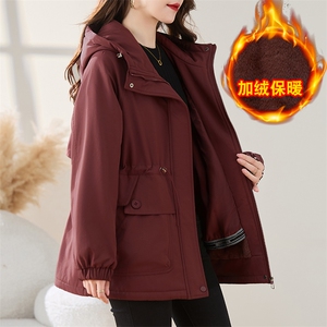 现货！2024冬季新款棉衣女安可拉红加绒棉服外套图片