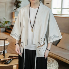 F861P55咖啡厅风仙鹤刺绣百搭潮流宽松休闲汉服大码外套，男装T恤，电商A026