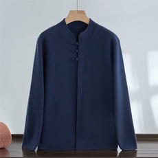 25年秋冬新款男士纯色盘扣开衫羊绒衫时尚百搭，男装针织衫/毛衣，达齐羊绒