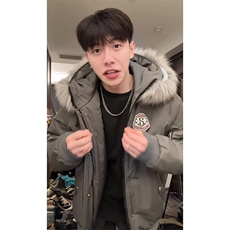 网-深灰色毛领羽绒棉服男冬季加厚痞帅外套连帽工装派克服B83-P95，男装棉衣，星座910-1