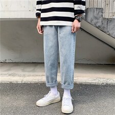 秋季韩版潮流休闲牛仔裤男宽松百搭直筒潮牌坠感老爹裤NK907-p35图片