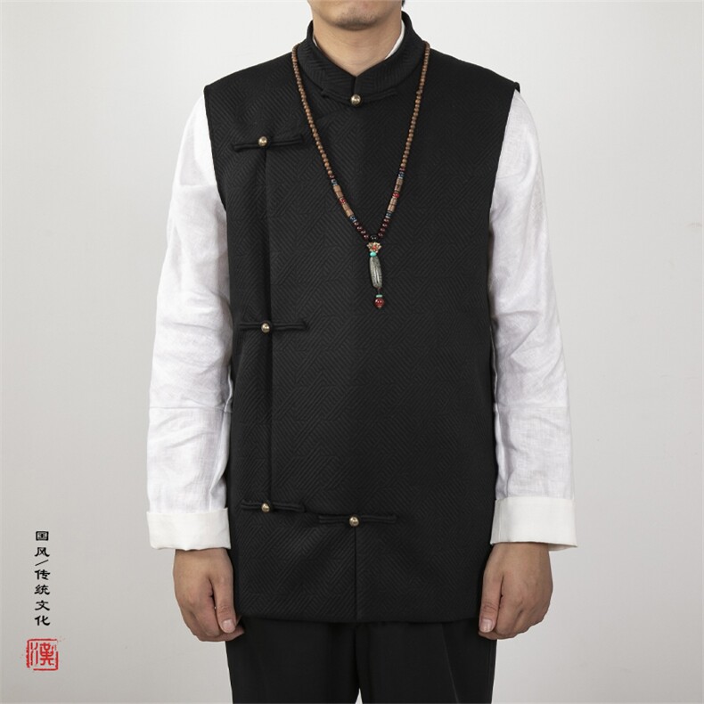春装新款立领斜襟男士唐装马甲MJ76P95图片