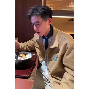 美式复古刺绣翻领外套女2025春季新款宽松设计感情侣百搭工装夹克,女明星穿搭品牌店铺图片