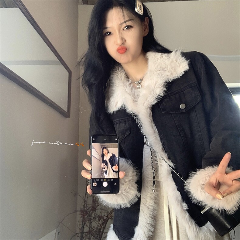 A218-P120加厚夹棉毛绒牛仔棉服外套秋冬法式高级感上衣,男装棉衣,星座911