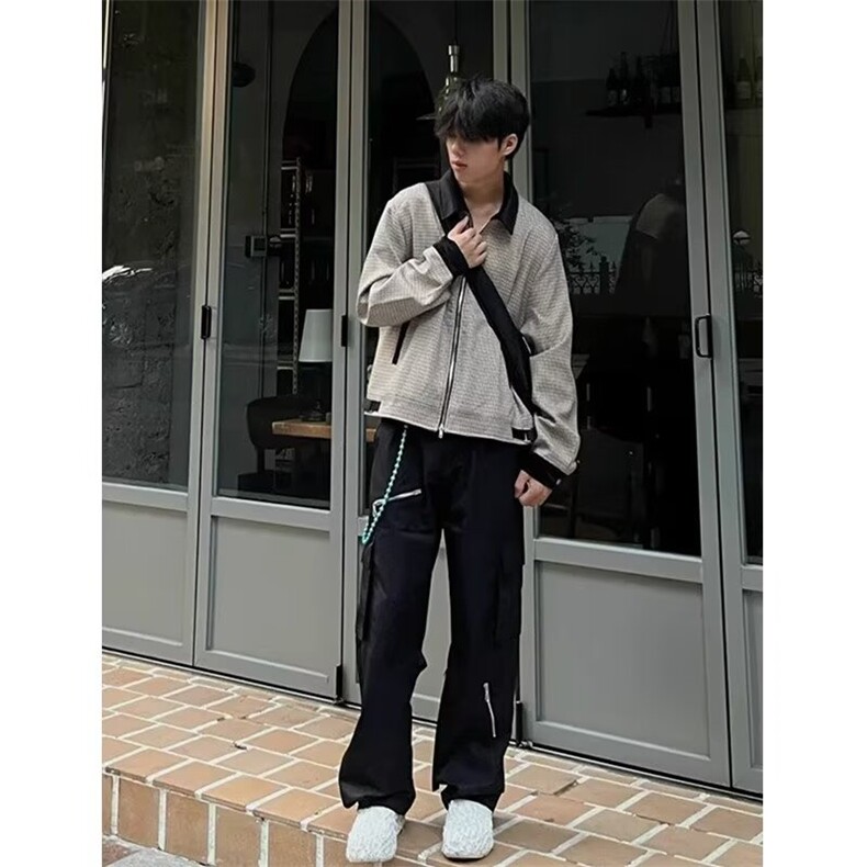 【网图现货】千鸟格翻领拼接外套男1188/P75,男装夹克,星座205-3