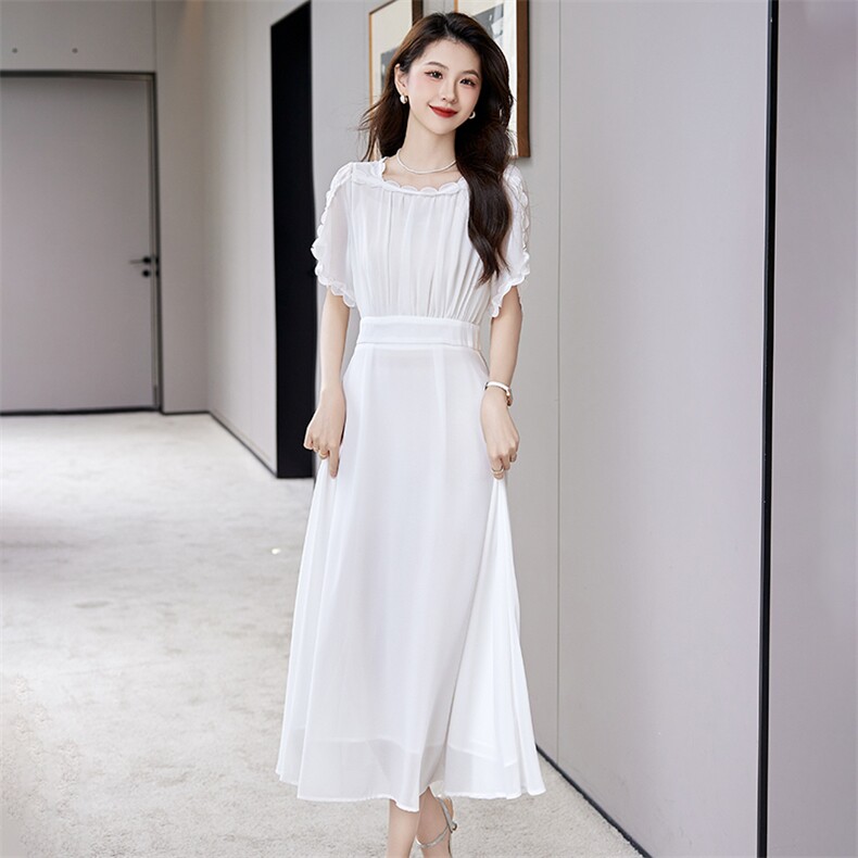 2024年夏季韩版立体剪花气质女神范通勤花边拼接修身连衣裙,女装连衣裙,卡杰菲