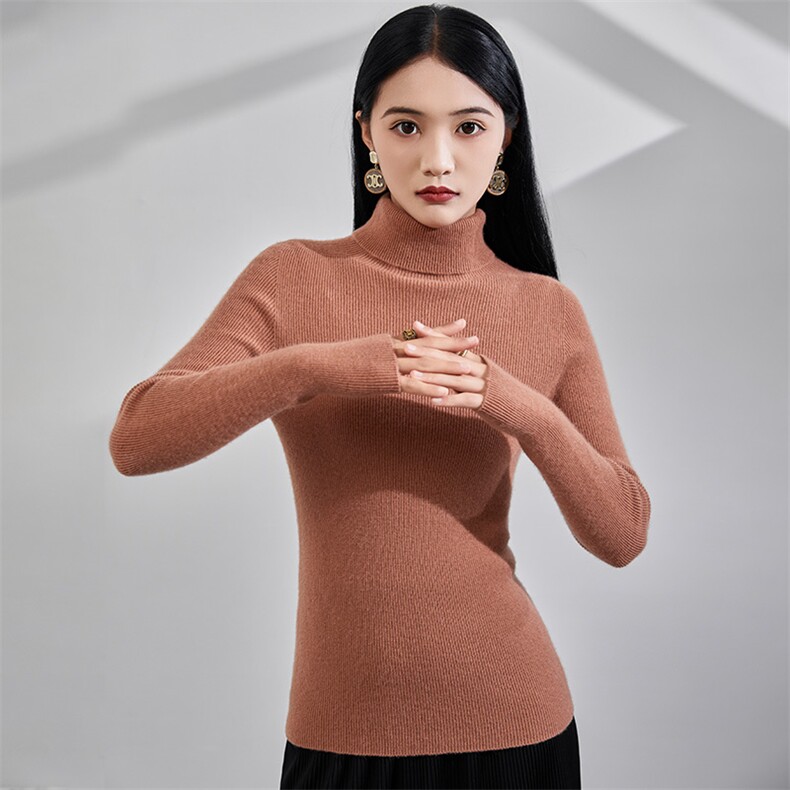 2024秋冬新款山女士抽条高翻领,女装羊毛衫,润辉羊绒