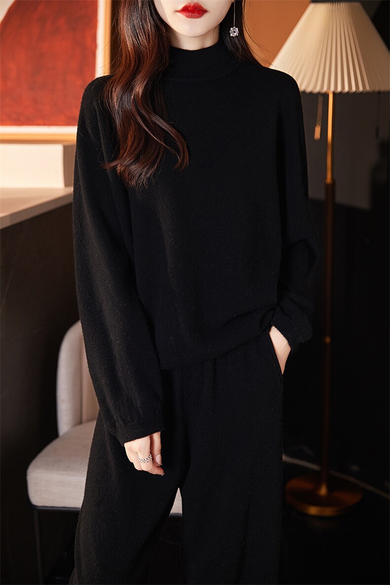 半高领羊毛衫女套头2024秋冬新款宽松外穿针织衫加厚慵懒风,女装套装/套裙,斯尔特羊绒