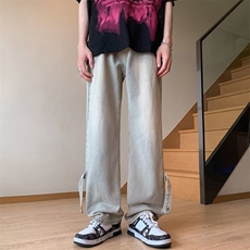牛仔裤男夏季潮牌痞帅美式微喇叭高街vibe阔腿直筒裤子N2306-P45，男装牛仔裤，星座1008