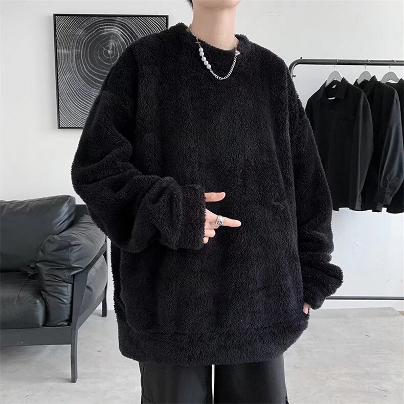 纯色羊羔绒卫衣男冬季潮牌ins宽松休闲慵懒风套头外套WY250-P30，男装卫衣，星座1008-1