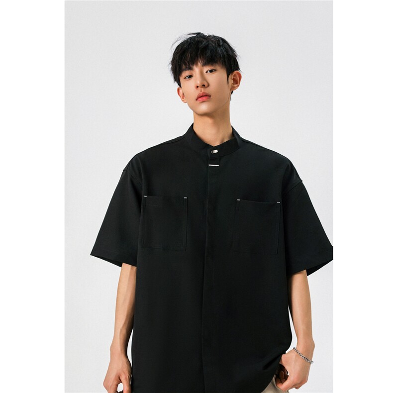 1新中式立领衬衫风暗扣工装大码M-5XL半袖衬衣男78013P48控78，男装T恤，星座226-2