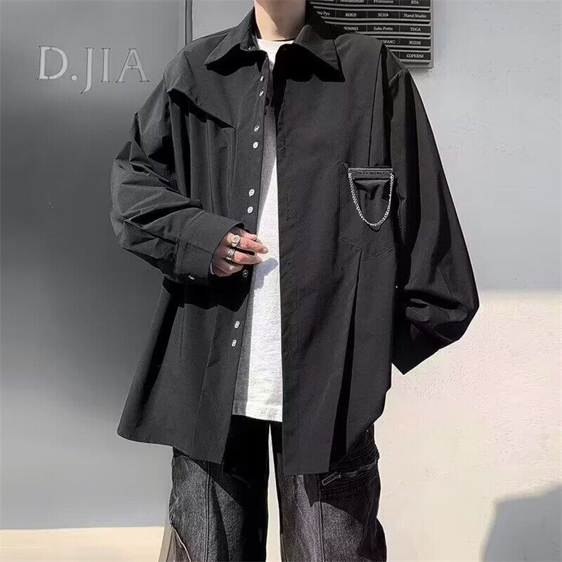 DS35-P42衬衫男生长袖宽松韩版春秋季高级感休闲情侣衬衣ins潮流图片