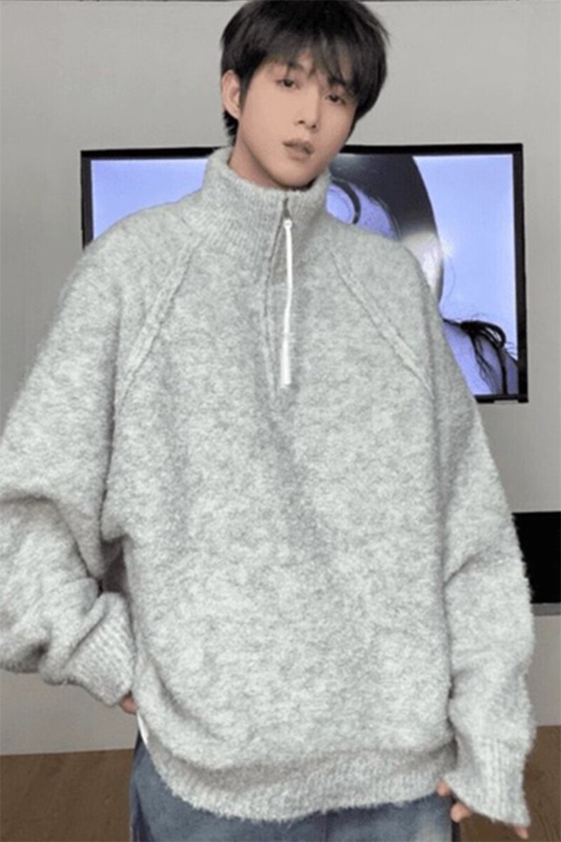 【有货】浅灰色圈圈纱立领拉链毛衣开衫外套MY9551特P75,男装针织衫/毛衣,星座908-1