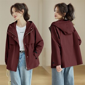 2026年春季连帽休闲宽松显瘦时尚短款风衣，女装风衣，文熹诺