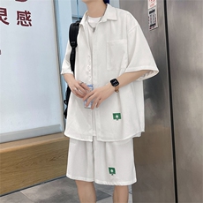~夏季冰丝华夫格短袖衬衫宽松潮牌短裤套装3546P70，男装衬衫，电商A309