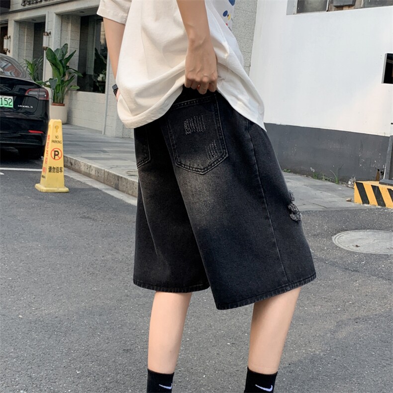 破洞牛仔短裤男夏季美式高街潮牌直筒痞帅休闲五分裤子DK0764-P38,男装牛仔裤,星座308B-1