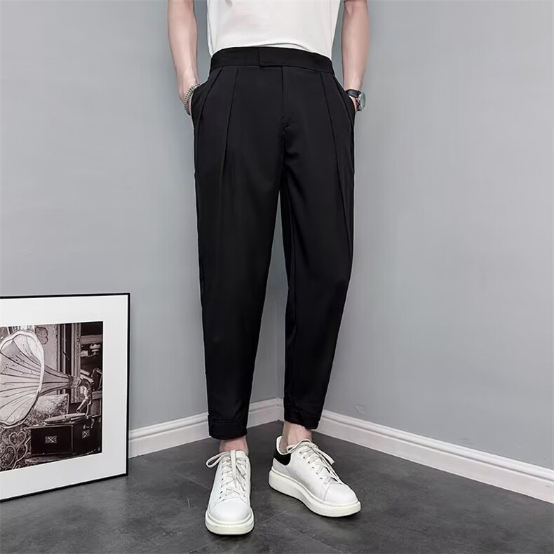 魔术贴男款夏季冰丝痞帅西裤2024新款束脚夏天休闲九分裤SB4，男装西裤，星座1116A-2（原606A-1）