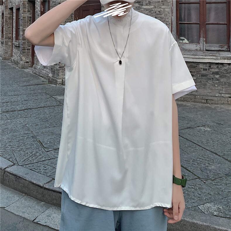 C2027/P35现货夏季男士立领衬衫男韩版宽松休闲大码短袖衬衣男装，男装衬衫，电商A141