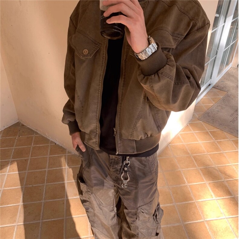 cleanfit短款工装外套男秋冬款美式复古棒球服潮牌做旧哈灵顿夹克,男装夹克,星座506A