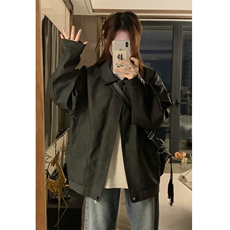 2025秋季新款女模内景大码美式高街皮夹克M-5XHJ25008-特P80，男装夹克，电商A022