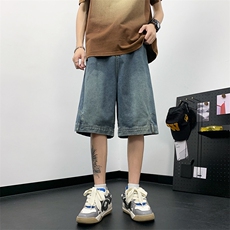 夏季新款倒穿牛仔短裤反穿设计潮牌美式宽松阔腿休闲短裤，男装牛仔裤，星座410-6（原星座1304-1）