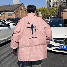 港风立领PU皮复古做旧印花字母图案设计棉衣男MY77719P130控178，男装棉衣，星座227-7